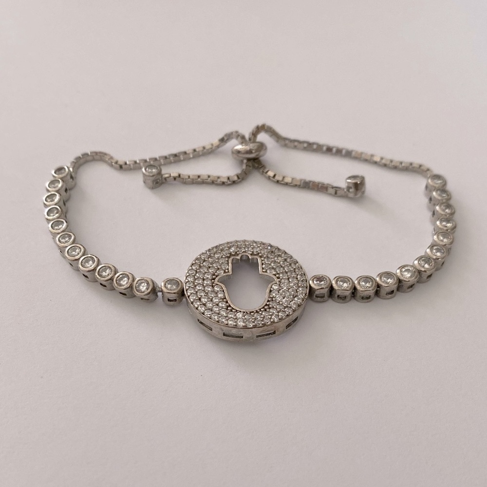 925 silver hand bracelet cz stones slider lock tennis
